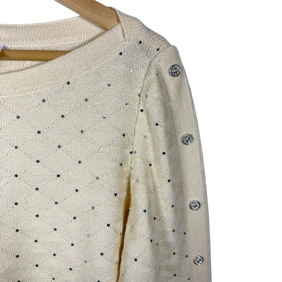 VINTAGE St. John Evening Embellished Rhinestone Sweater in Ivory/Silver Size 0 - Picture 6 of 9